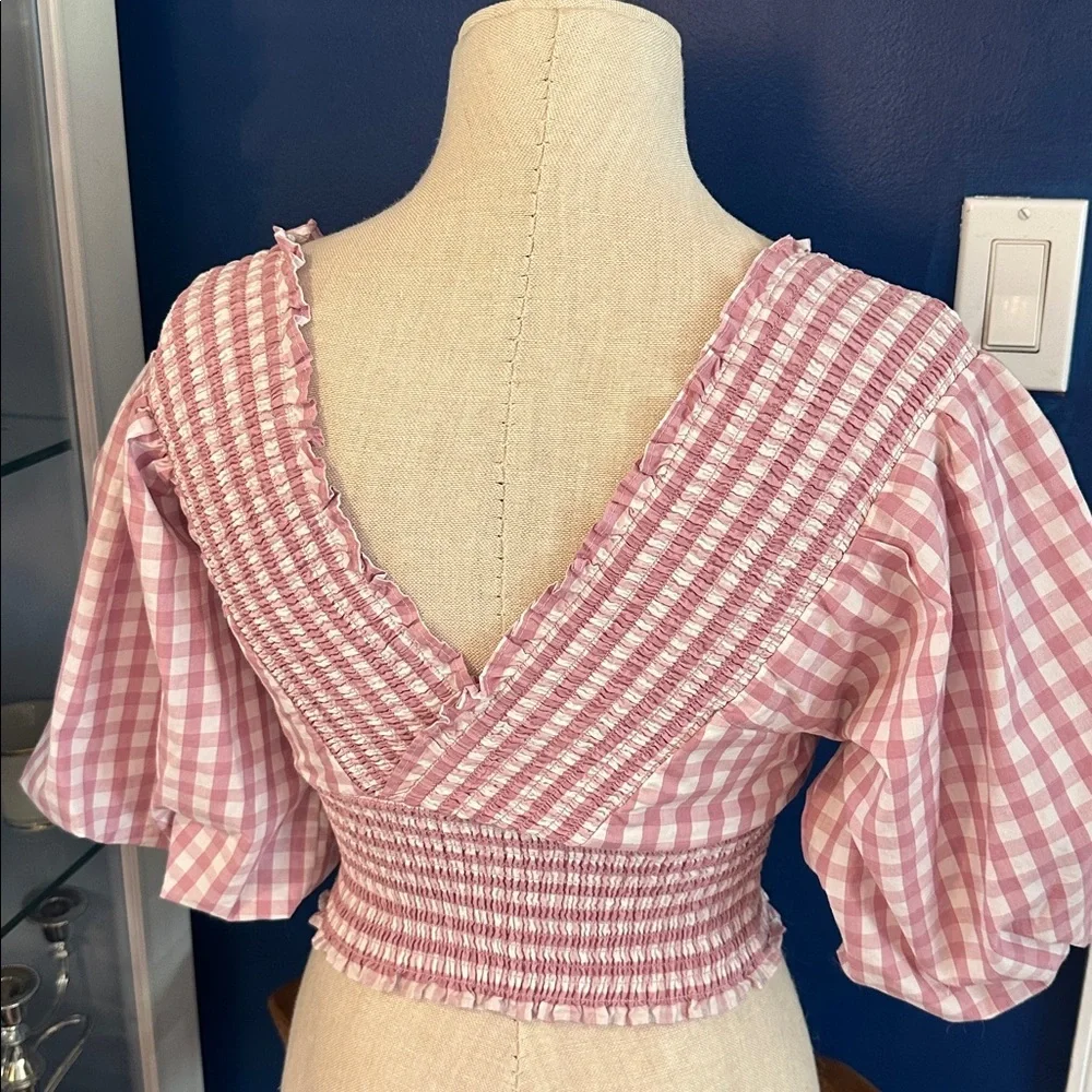 Women’s Abercrombie & Fitch Gingham Smocked Puff-Sleeve Crop Top Size XS